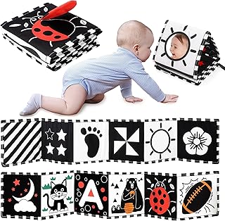 URMYWO Black and White Baby Toys, High Contrast Newborn Toys 0-3 Months Brain Development, Tummy Time Toys, Soft Baby Book, Infant Sensory Toys 0-6-12 Months Visual Stimulation Montessori Toy Gift