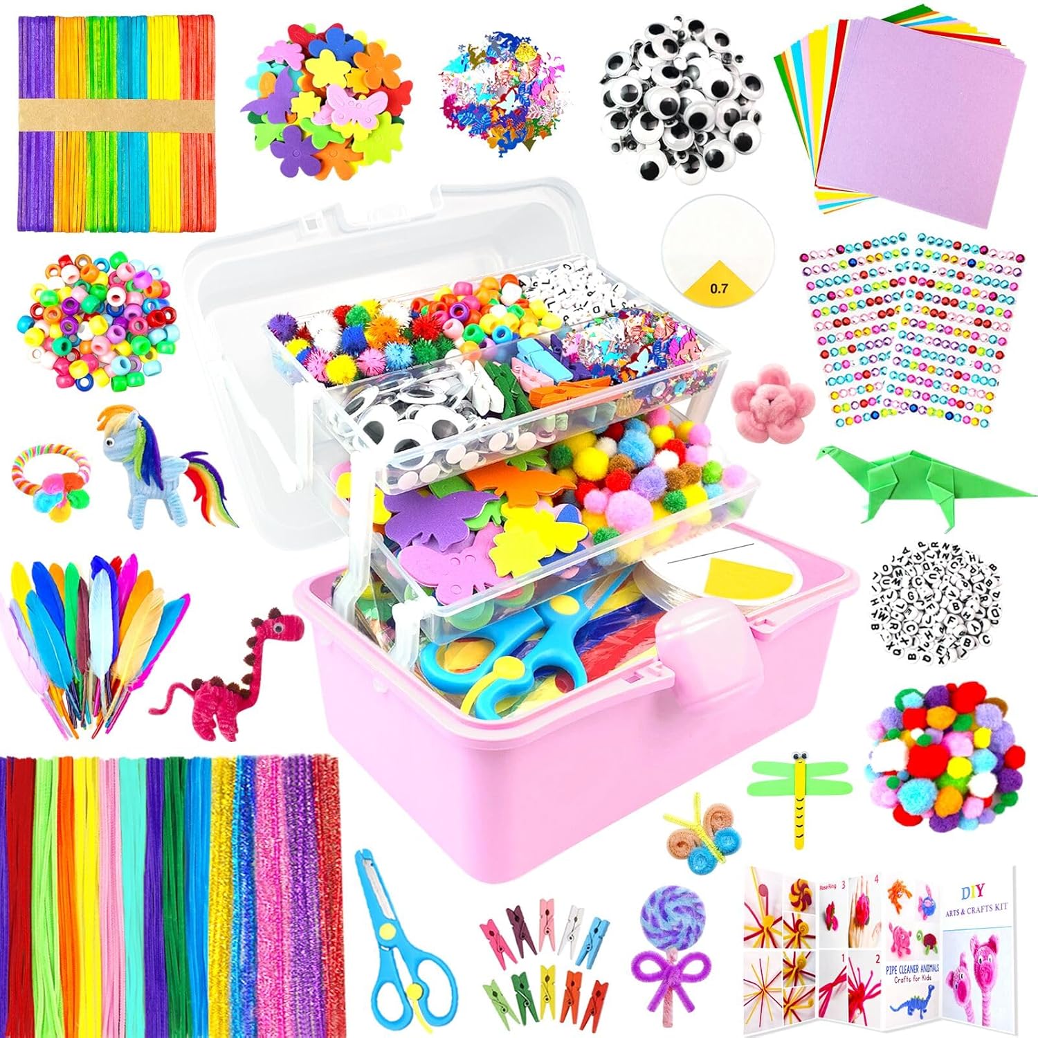 ZEIZHUBN Arts and Crafts Supplies for Kids Crafts Kit with Pipe Cleaners DIY Crafts for Kids Art School Supplies Materials All in Crafting Box Craft Supply Set Gifts for Kid Girls Boys Age 4-8, 8-12