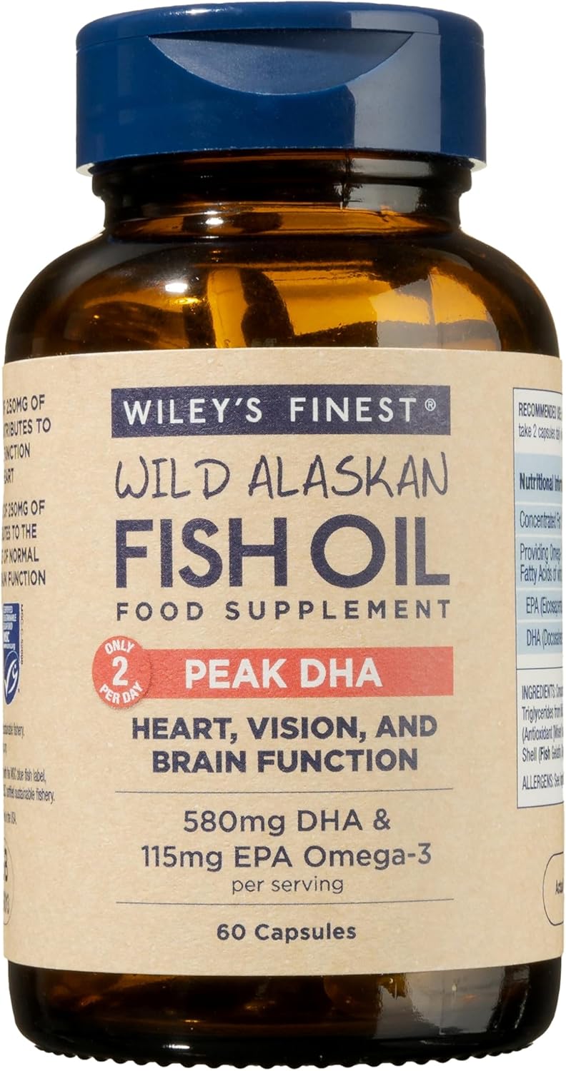 Wiley's Finest Wild Alaskan Fish Oil Peak DHA - 900mg EPA and DHA Omega-3s - 60 Softgels (30 Servings)