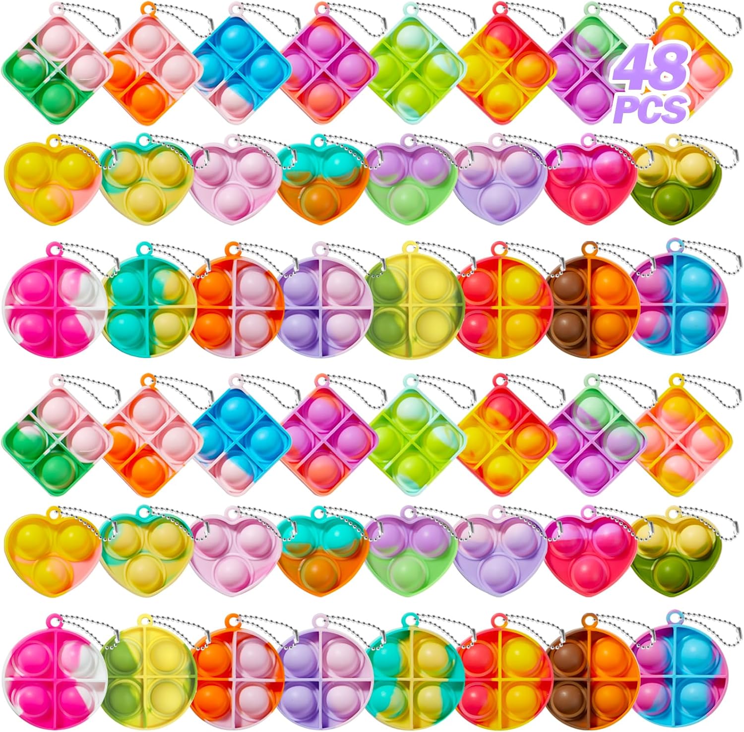 TOANWOD 48 PCS Party Bag Fillers for Kids: Easter Stocking Fillers Fidget Toys Pop Keyring - Eve Box Fillers Bulk Kids Party Favours - Birthday Gifts Class Prize for Girls Boys Unisex