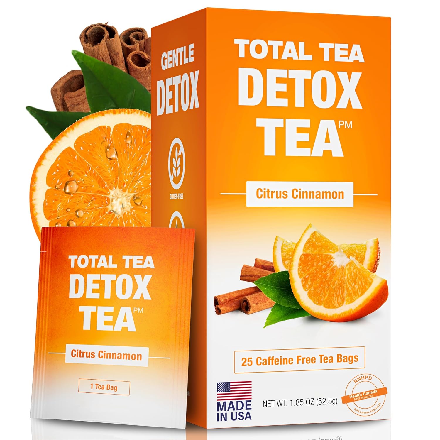 Total Tea SIimming Detox Tea Caffeine Free - Herbal with Chamomile, Hibiscus Tea Gift for Colon Cleanse – Natural Citrus & Cinnamon Herbal for Digestive Health (25-Pack, Citrus & Cinnamon)