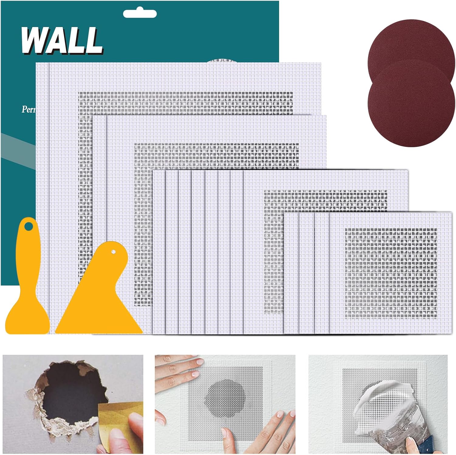 Drywall Repair Kit 20 Pack Aluminum Wall Repair Patch Kit, 2/4/6/8 inch Fiber Mesh Over Galvanized Plate, Dry Wall Hole Repair Patch Metal Patch with Extended Self-Adhesive Mesh (20 Pcs)