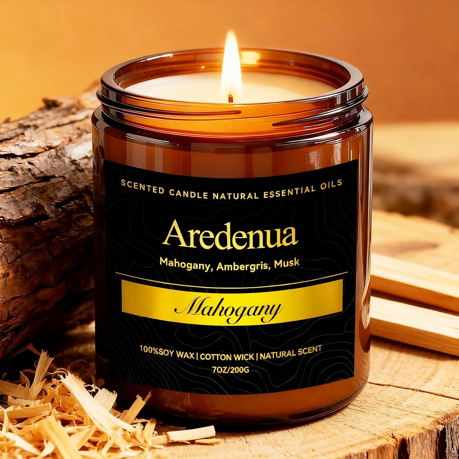 Mahogany Candle – Soy Candle with Rich Wood & Warm Aroma, Long Lasting Scented Candle for Home, Office, Lounge, Cozy Relaxation, Gift for Men & Women
