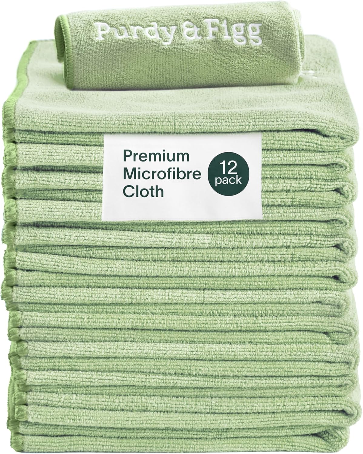 Purdy & Figg | Microfiber Cleaning Cloth | Super Soft, Streak-Free Multipurpose Polishing Cloth | Lint-Free, Scratch-Resistant, Super Absorbent & Reusable | Home & Kitchen | Pack of 12 | Green