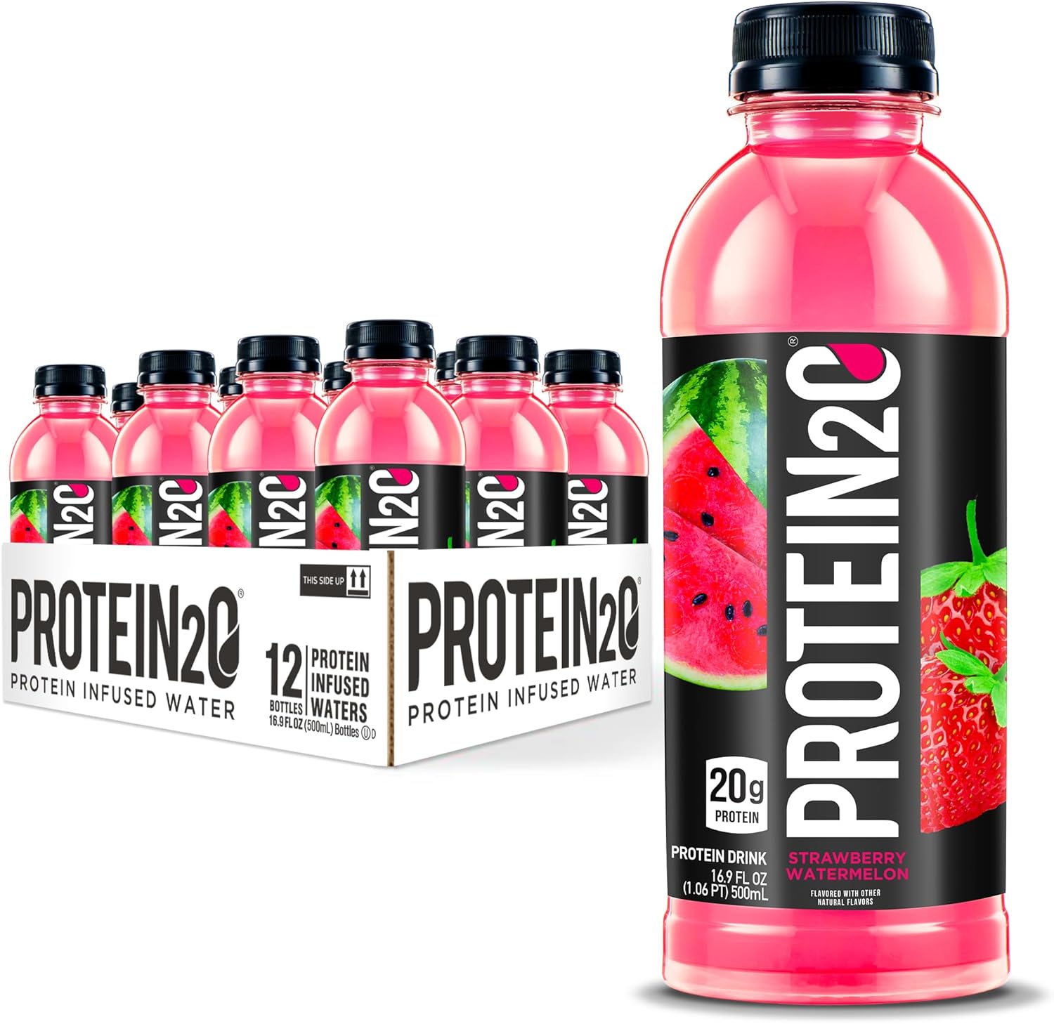 Protein2o 20g Whey Protein Isolate Infused Water Plus Electrolytes, Sugar Free Sports Drink, Ready To Drink, Gluten Free, Lactose Free, Strawberry Watermelon, 16.9 oz Bottle (12 Count)