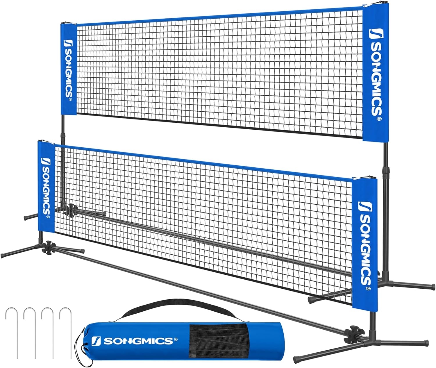 SONGMICS Badminton Net, Height Adjustable Volleyball Net, Pickleball Net for Junior Tennis, Kids, Indoor Outdoor Court, Foldable Nylon Net with Poles 10ft/13ft/16.5ft Wide