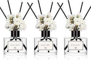 Real Flower Reed Diffuser Set Of 3 For Bathroom Air Fresheners, Oil Diffuser Sticks | Fresh Linen/Ocean/Eucalyptus & Mint Scent(1.7 fl oz Each Pack) Home Fragrance With 12 Stick | Shelf Decor