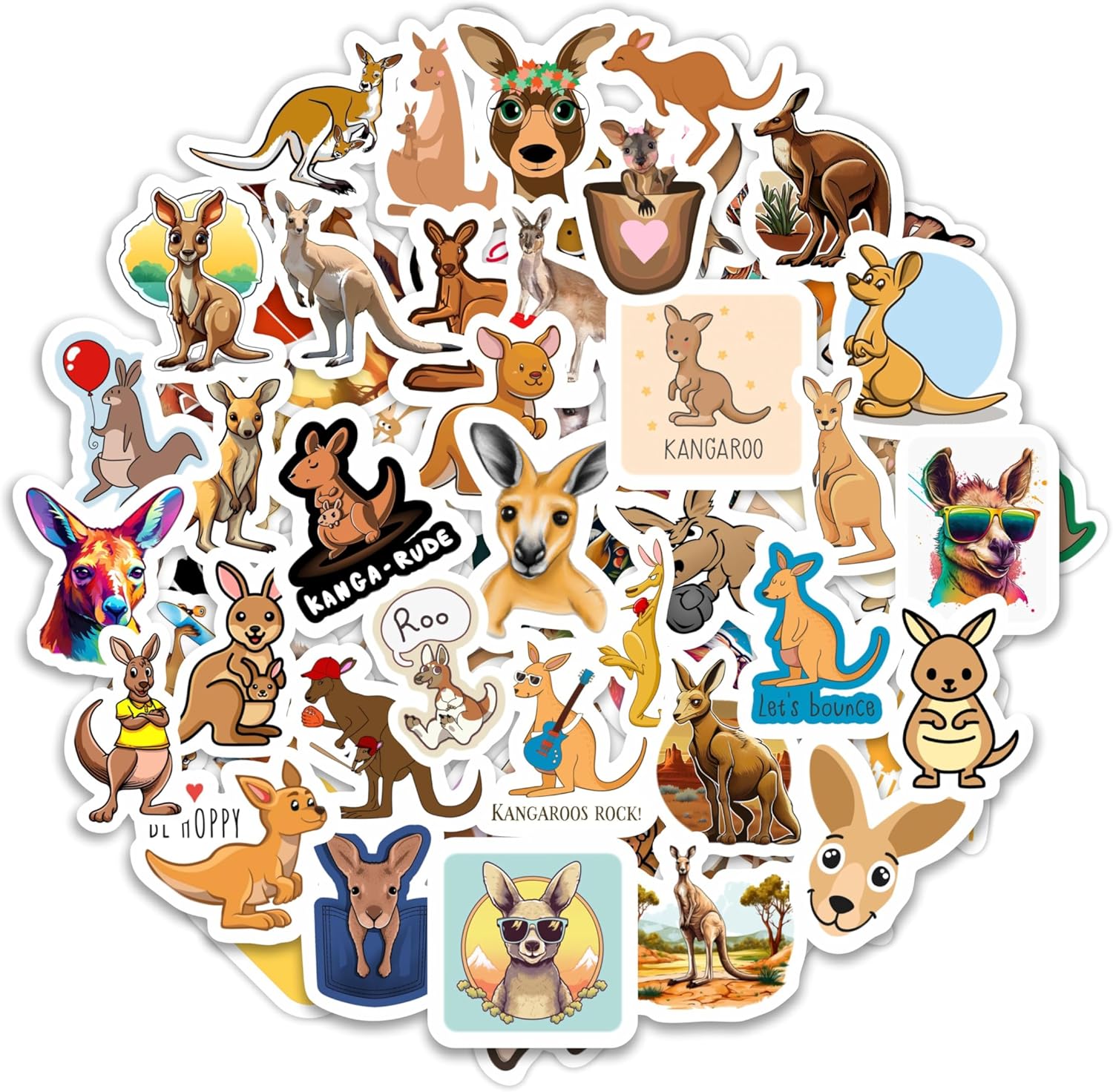 BulbaCraft Kangaroo Stickers for Water Bottle and Laptop - Kangaroo Party Favors & Decorations, Waterproof Vinyl Decals, Cute Animal and Wildlife Stickers, Gifts for Women & Men