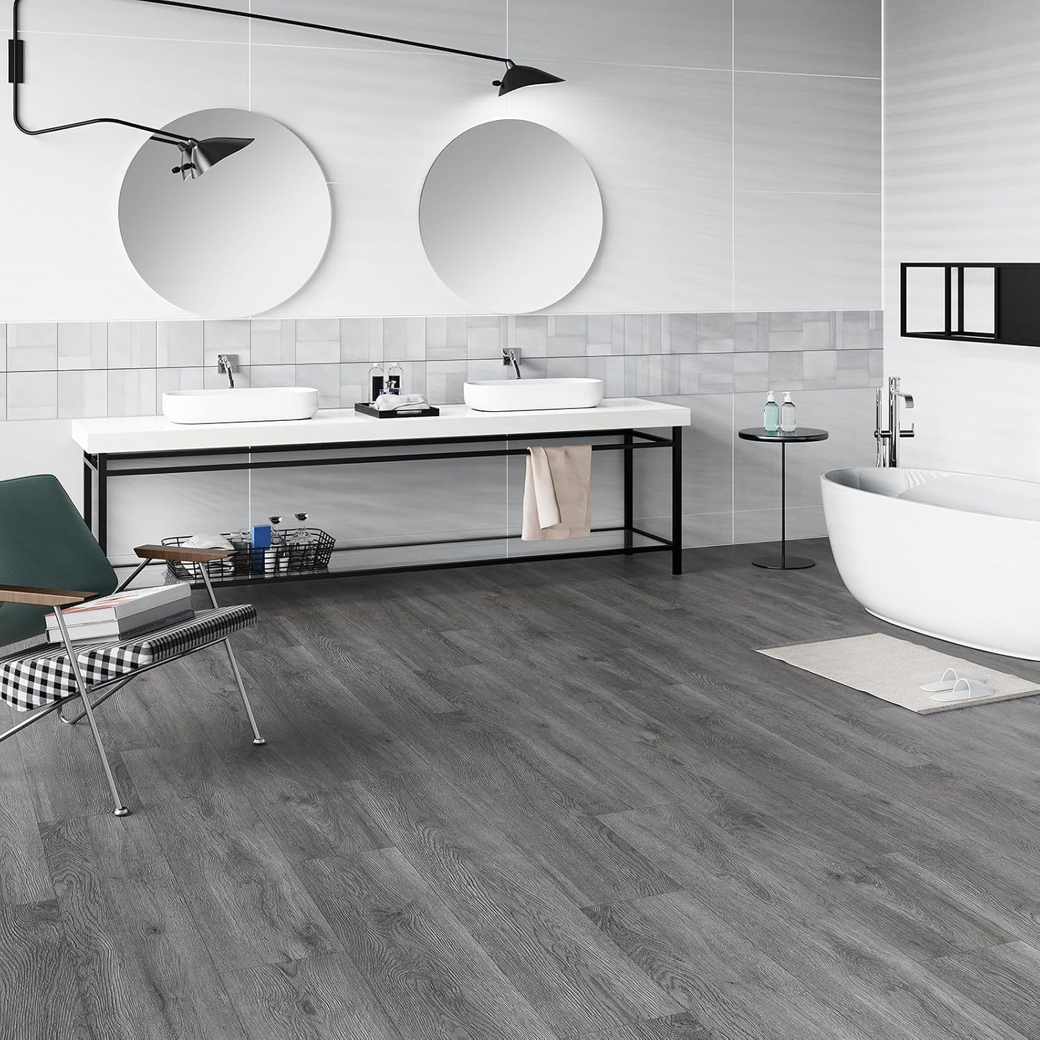 Peel and Stick Floor Tiles Waterproof,Vinyl Plank Flooring,Dark Grey,2.0mm 36pcs,Waterproof and Easy DIY Installation for Office Hallway Kitchen Bathroom