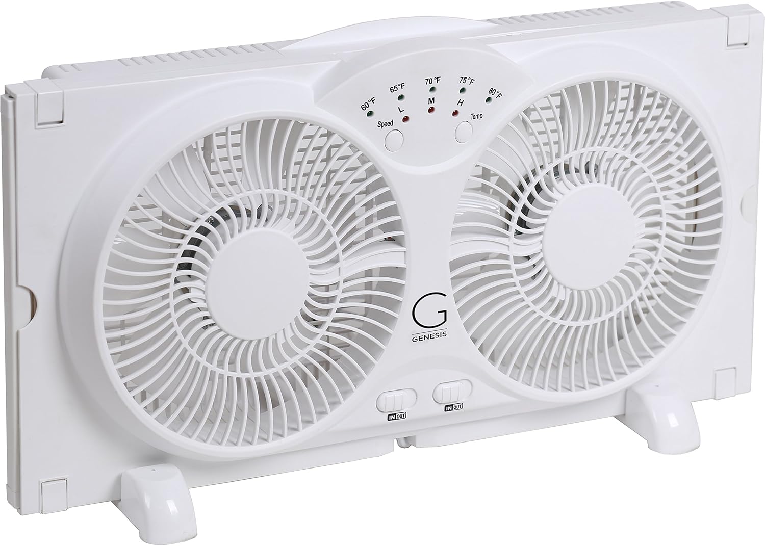 Genesis Twin Fan High Velocity Reversible AirFlow Fan, LED Indicator Lights Adjustable Thermostat & Max Cool Technology, ETL Certified, White (A1WINDOWFAN)