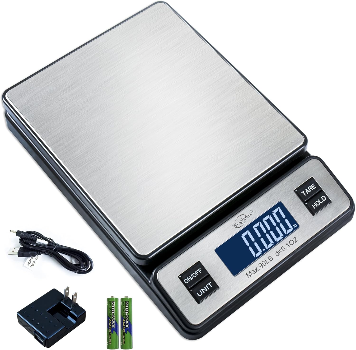 Weighmax W-2809 90 LB X 0.1 OZ Durable Stainless Steel Digital Postal Scale, Shipping Scale With AC adapter, 1 Pack