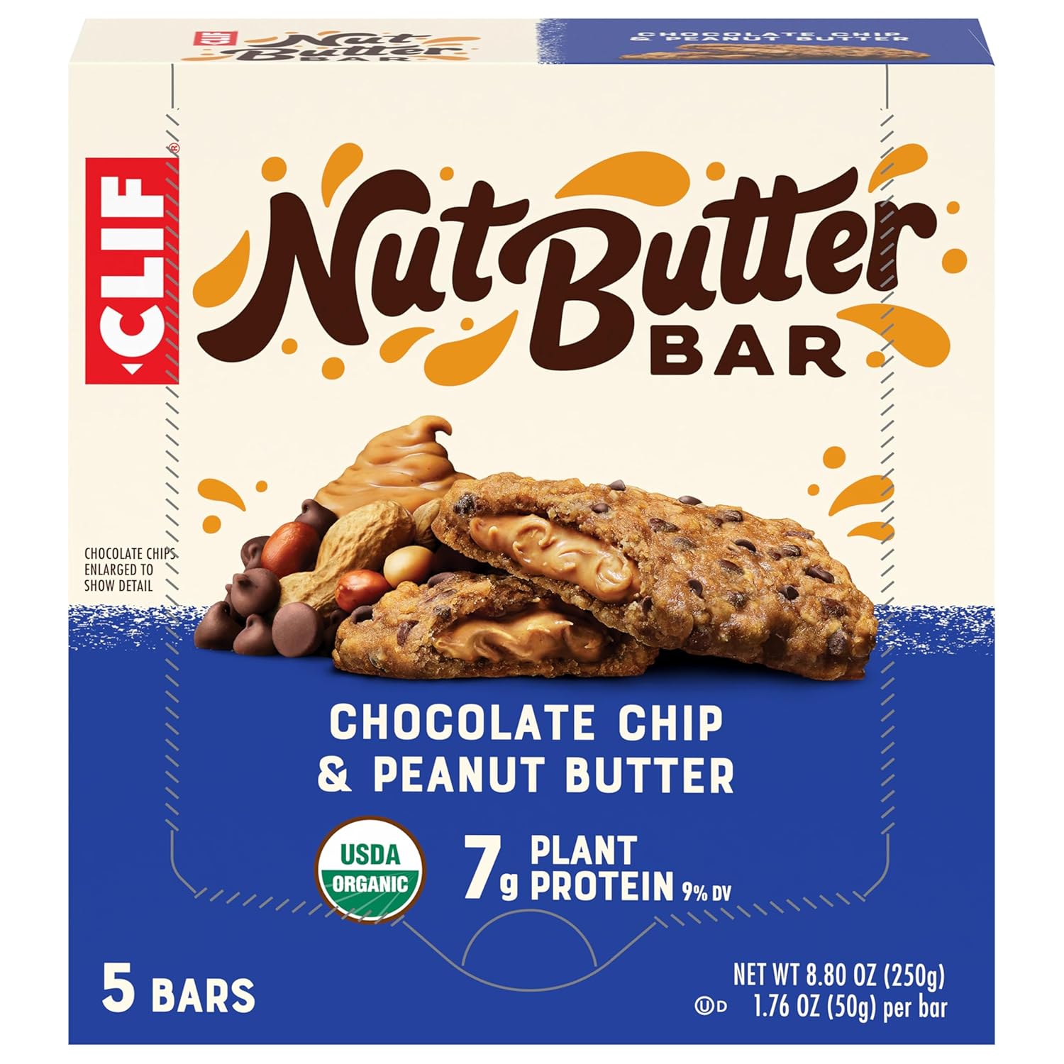 CLIF Nut Butter Bar - Chocolate Chip & Peanut Butter - Filled Energy Bars - Non-GMO - USDA Organic - Plant-Based - Low Glycemic - 1.76 oz. (5 Pack)