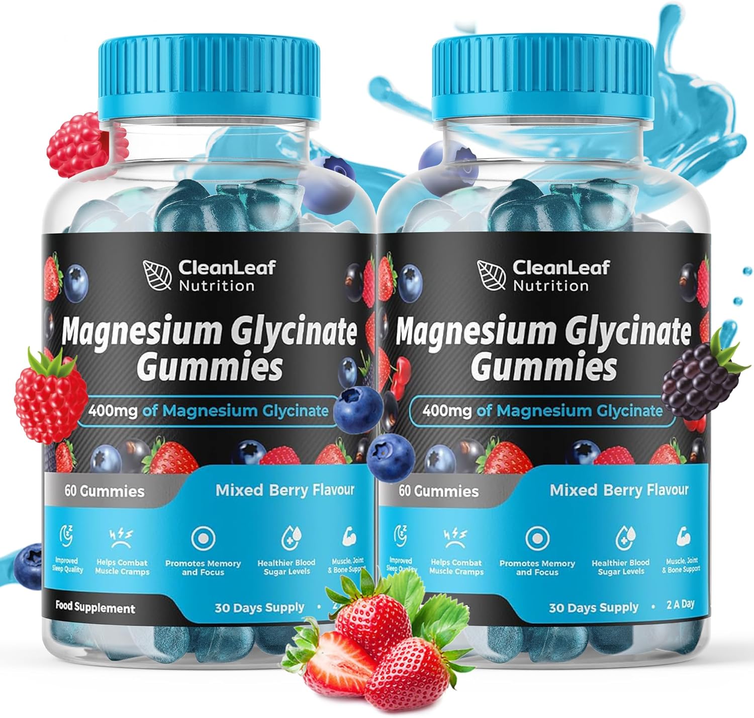 Magnesium Glycinate Twin Pack Gummies - 400mg High Absorption Formula for Sleep, Stress Relief & Muscle Health - Mixed Berry Flavor, Non-GMO, 60-Day Supply for Adults