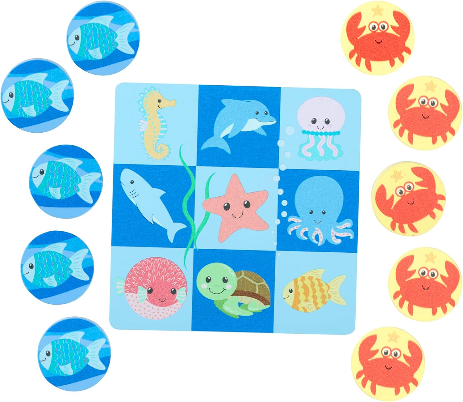 Sea Animals Wooden Tic Tac Toe Board Game, Wooden Toys, Handy Travel Storage Bag, Wooden Puzzles, Early Development & Activity Toys - Montessori Toddler Toys, Boy & Girl Gifts by Orange Tree Toys