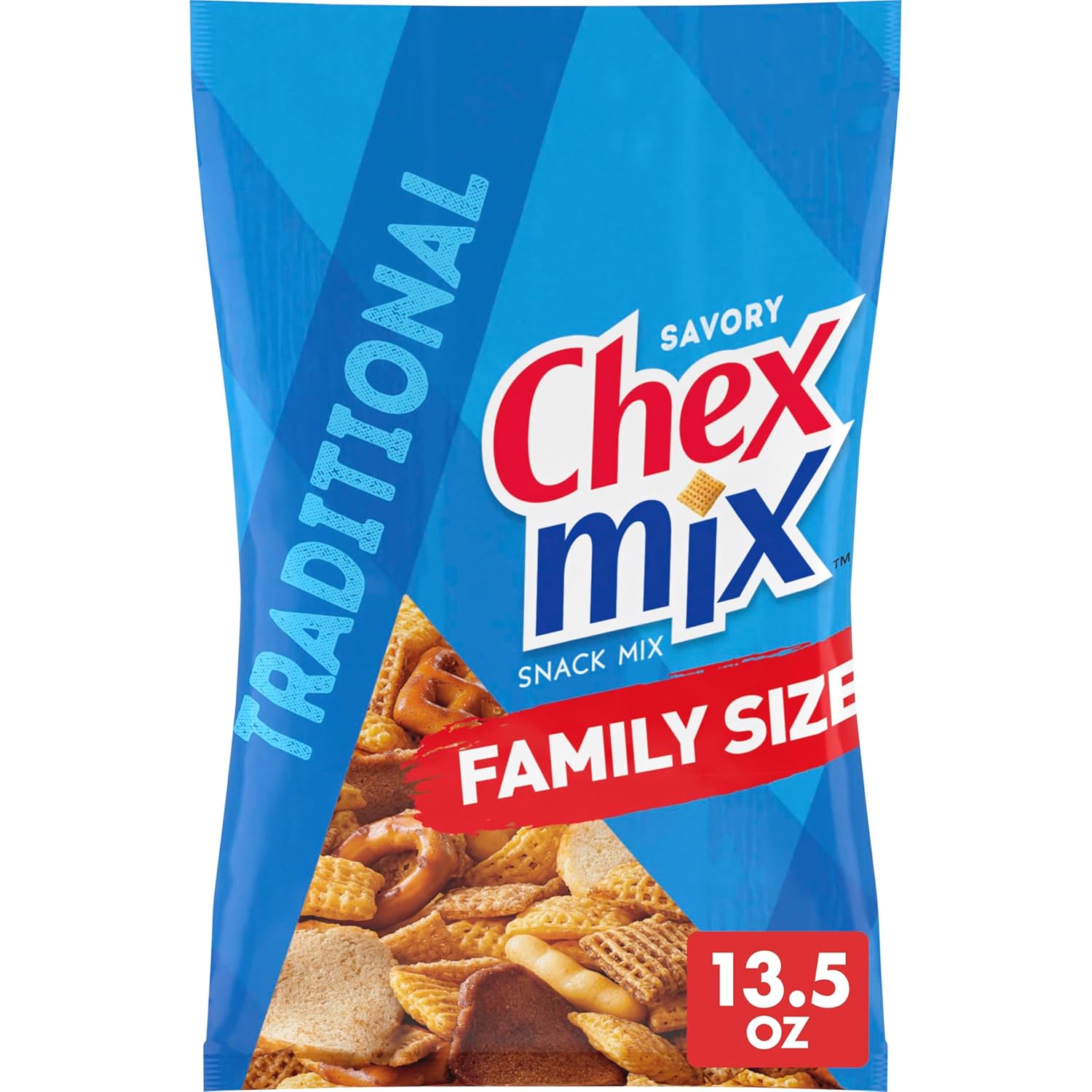 Chex Mix Traditional Savory Snack Mix, Snacks, Family Size, 13.5 oz