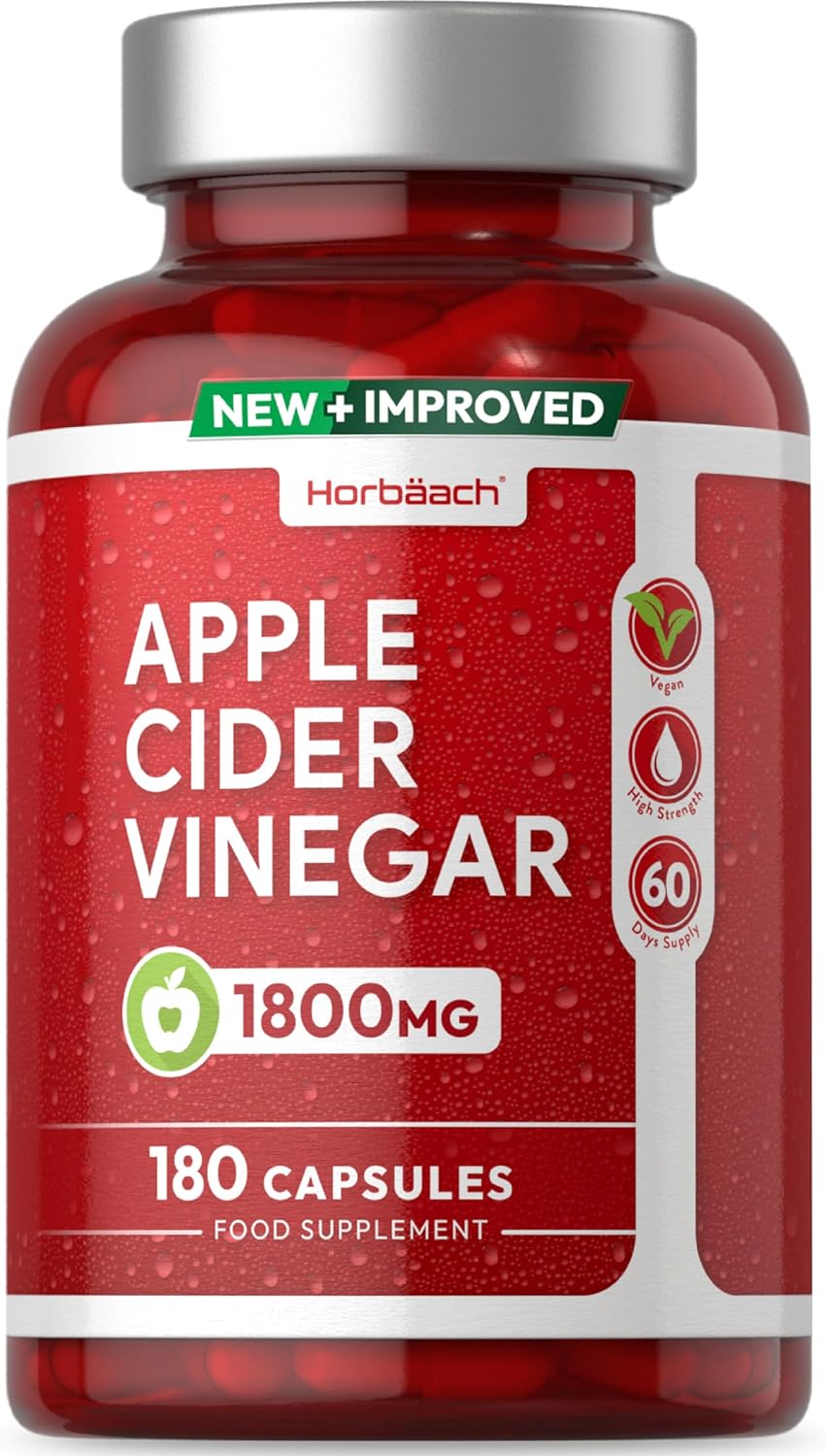 Apple Cider Vinegar Capsules 1800mg | High Strength ACV | 180 Vegan Capsules (Not Tablets) | 60 Day Supply | by Horbaach