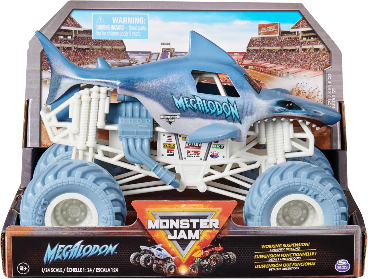 Monster Jam, Official Megalodon Monster Truck, Collector Die-Cast Vehicle, 1:24 Scale, Kids’ Toys for Boys and Girls Aged 3 and up