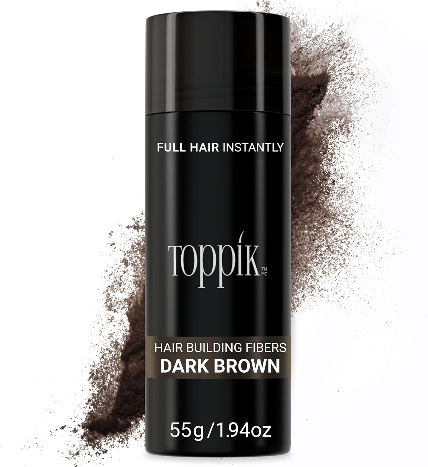 Toppik, Hair Building Fibres Powder for a Thicker-looking Hairline, Crown and Beard, Instant Thinning Concealer for Men and Women, 55g, ​Dark Brown