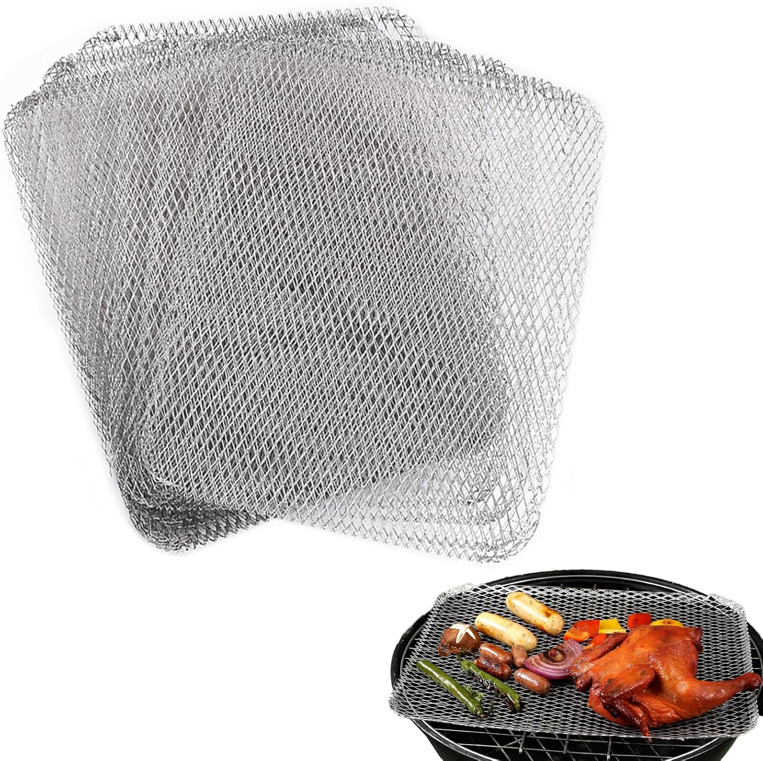 SagaSave Disposable BBQ Mesh Grill Mat, 10 Pcs Non-stick Grilling Mats Aluminum Grill Topper Nets for Baking Grilling Cooking, Outdoor BBQ Accessories