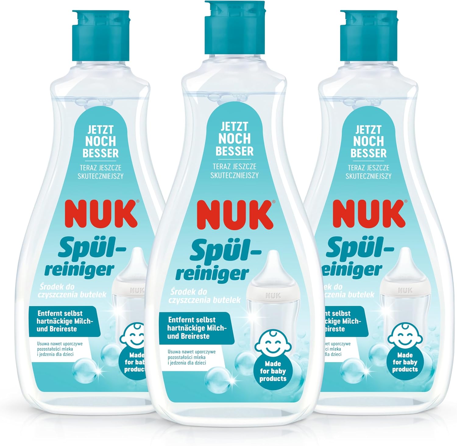 NUK Baby Bottle Cleanser | 500 ml | Ideal for Cleaning Baby Bottles, Teats & Accessories | Fragrance Free Cleaner | pH Neutral | 100% Recyclable Bottle | 3 Count