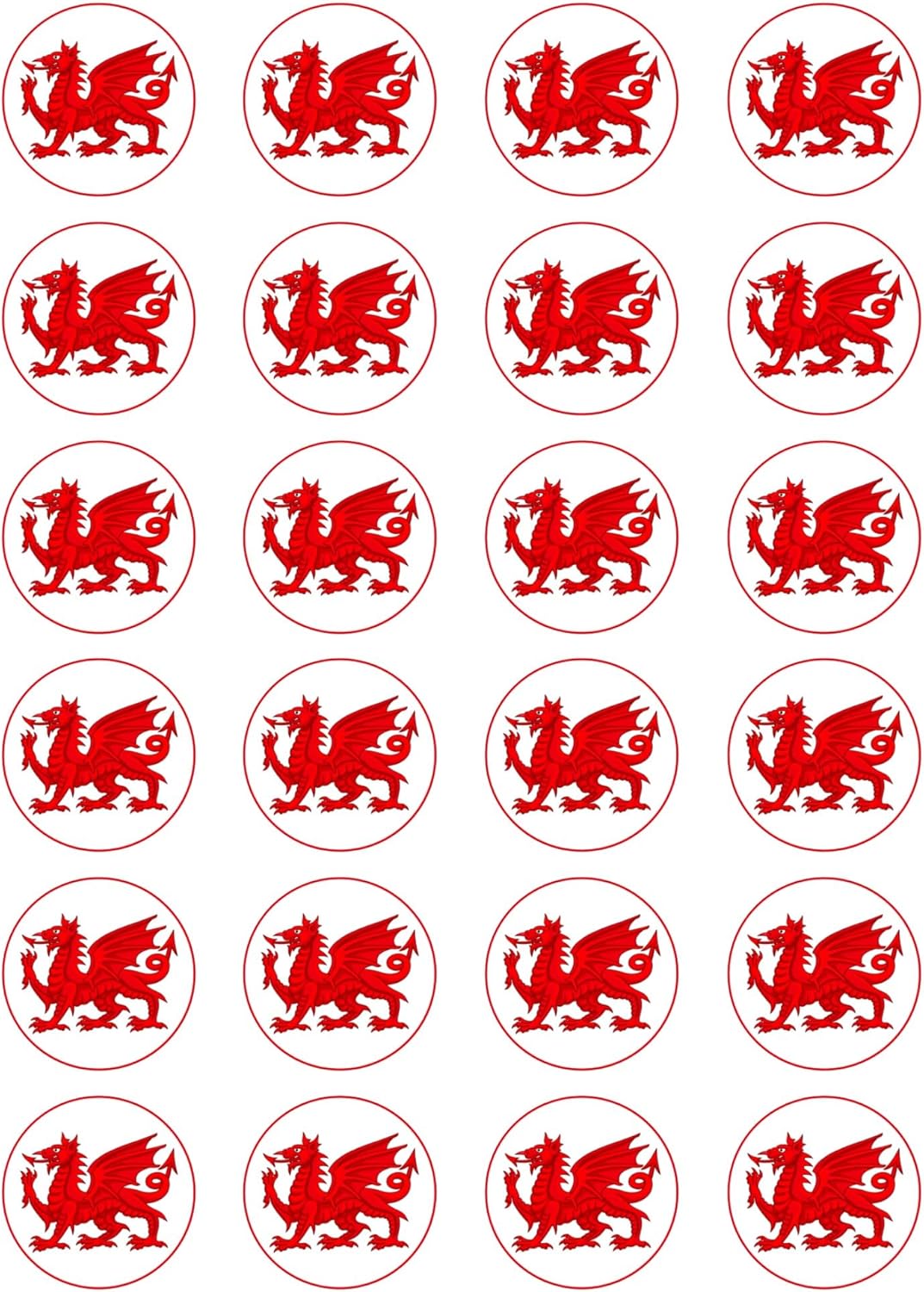 24 x Welsh Dragon Edible Wafer or Icing Cupcake Toppers St David's Day Party Cake Decorations Perfect For Brownies Cookies Muffins & More! (Edible Wafer Card)
