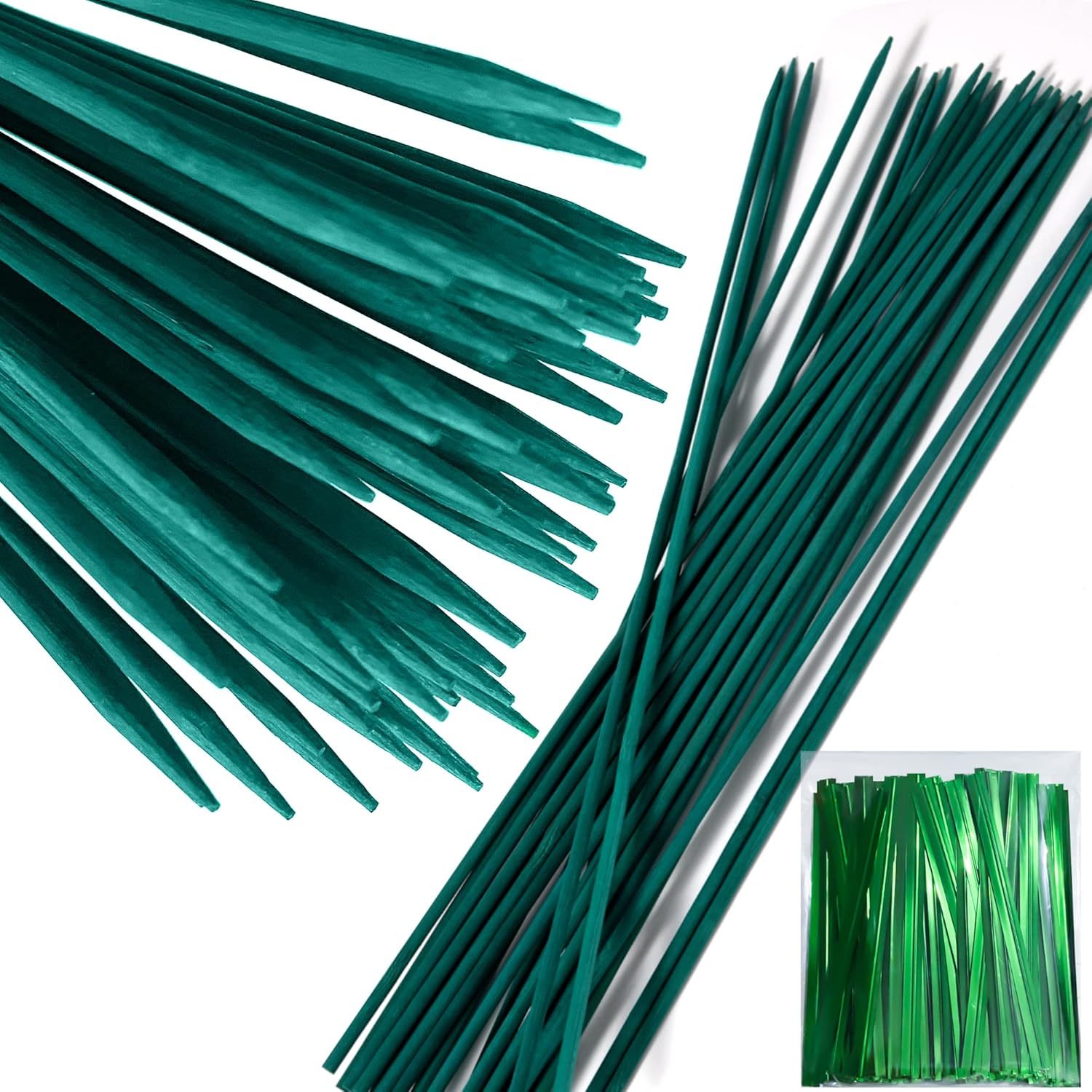 50 pcs 18 Inch Plant Sticks Support, Floral Plant Support, Wooden Sign Posting Green Bamboo Garden Sticks with Garden Ties