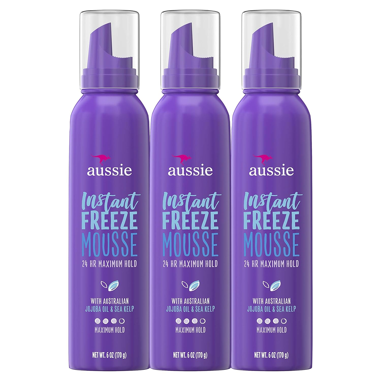 Aussie Mousse, with Jojoba & Sea Kelp, Instant Freeze, 24 Hour Hold, 6 fl oz, Triple Pack