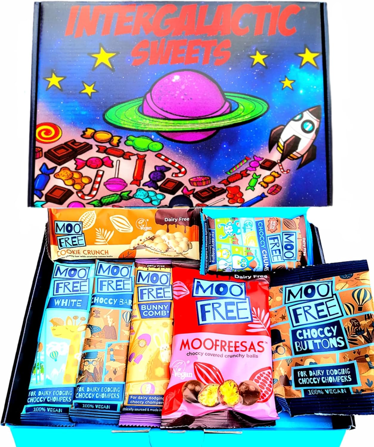 Moo Free Chocolate Selection Hamper Gift Box | Free From, Dairy Free, Gluten Free & Vegan | Hamper Exclusive To INTERGALACTIC SWEETS