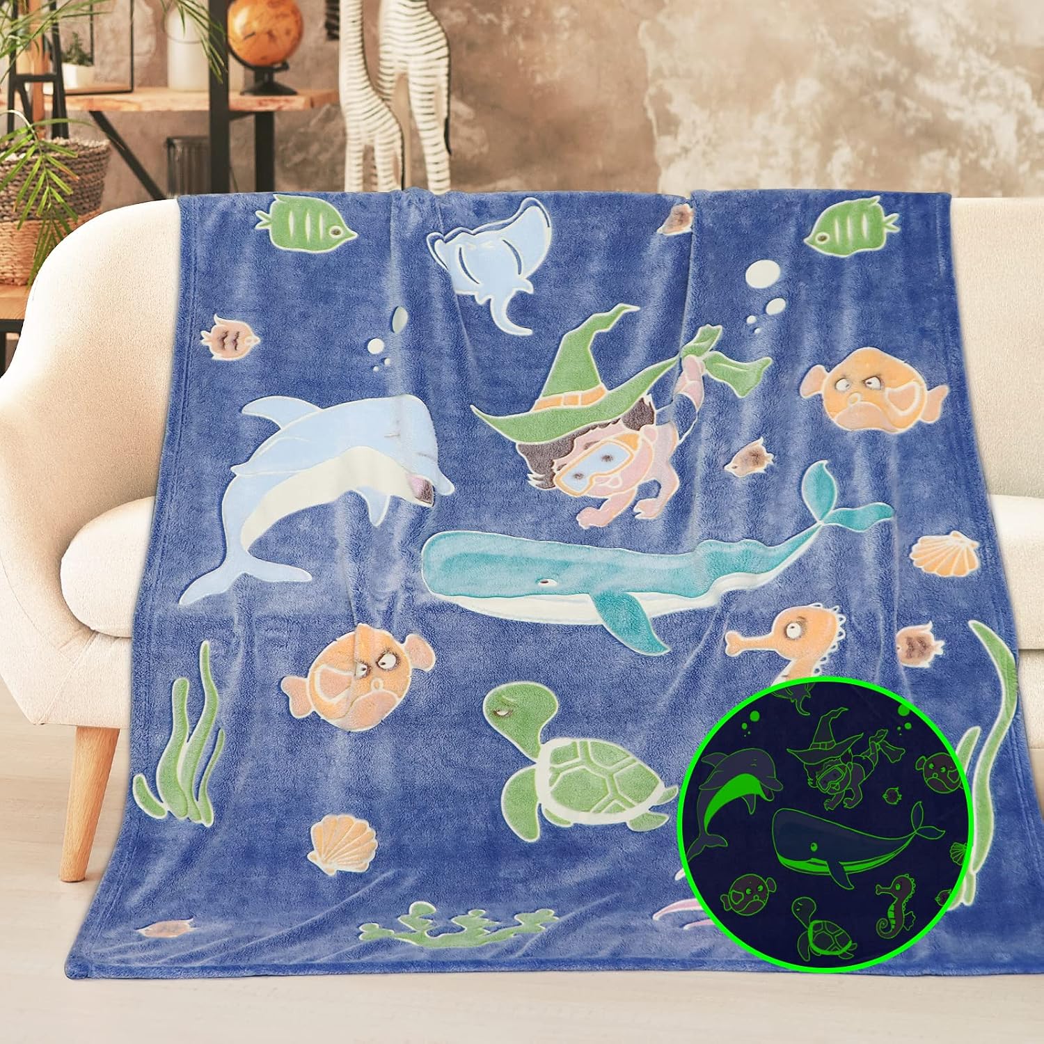 Ocean Blanket Gifts for Boy, Shark Toys Turtle Fish Throw Blanket