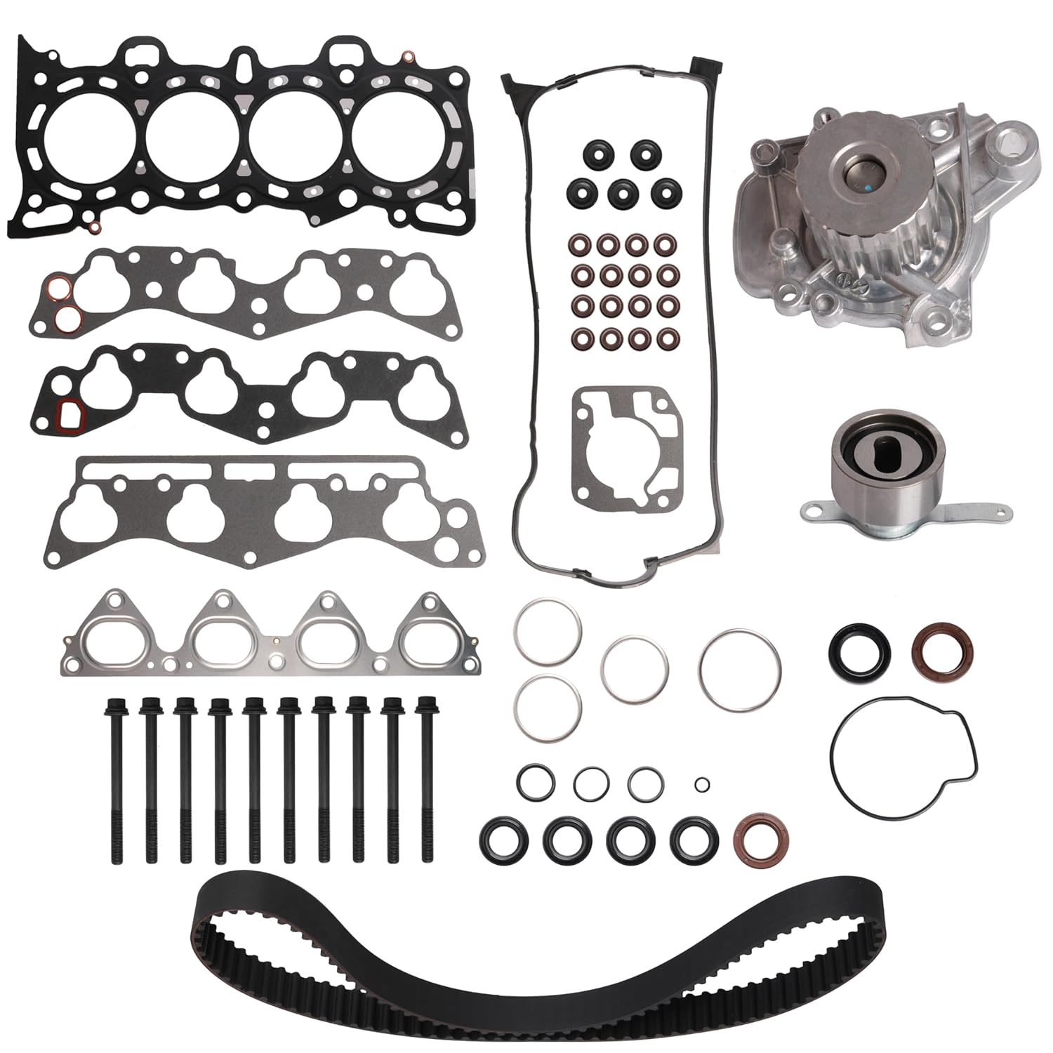 HS9915PT-1 Cylinder Head Gasket Bolt Set & Timing Belt Kit with Water Pump Fit for Honda Civic 1996-2000 1.6L L4 Honda D16Y5 D16Y7 D16Y8 Engine Replace HS54234 HB4029 TKH005