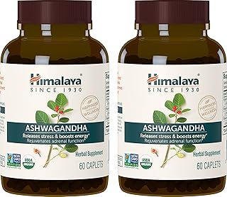 Himalaya Organic Ashwagandha, 120 Day Supply, Herbal Supplement for Stress Relief, Energy Support, Occasional Sleeplessness, USDA Organic, Non-GMO, Vegan, Gluten Free, 670 mg, 60 Caplets, 2 Pack