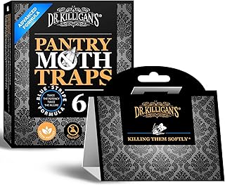 Dr. Killigan's Premium Double Potent Pantry Moth Traps with Pheromones Prime, Sticky Indian Meal Moth Traps for Kitchen, How to Get Rid of Moths in House, Organic Moth Pheromone Traps (6 Pack, Black)