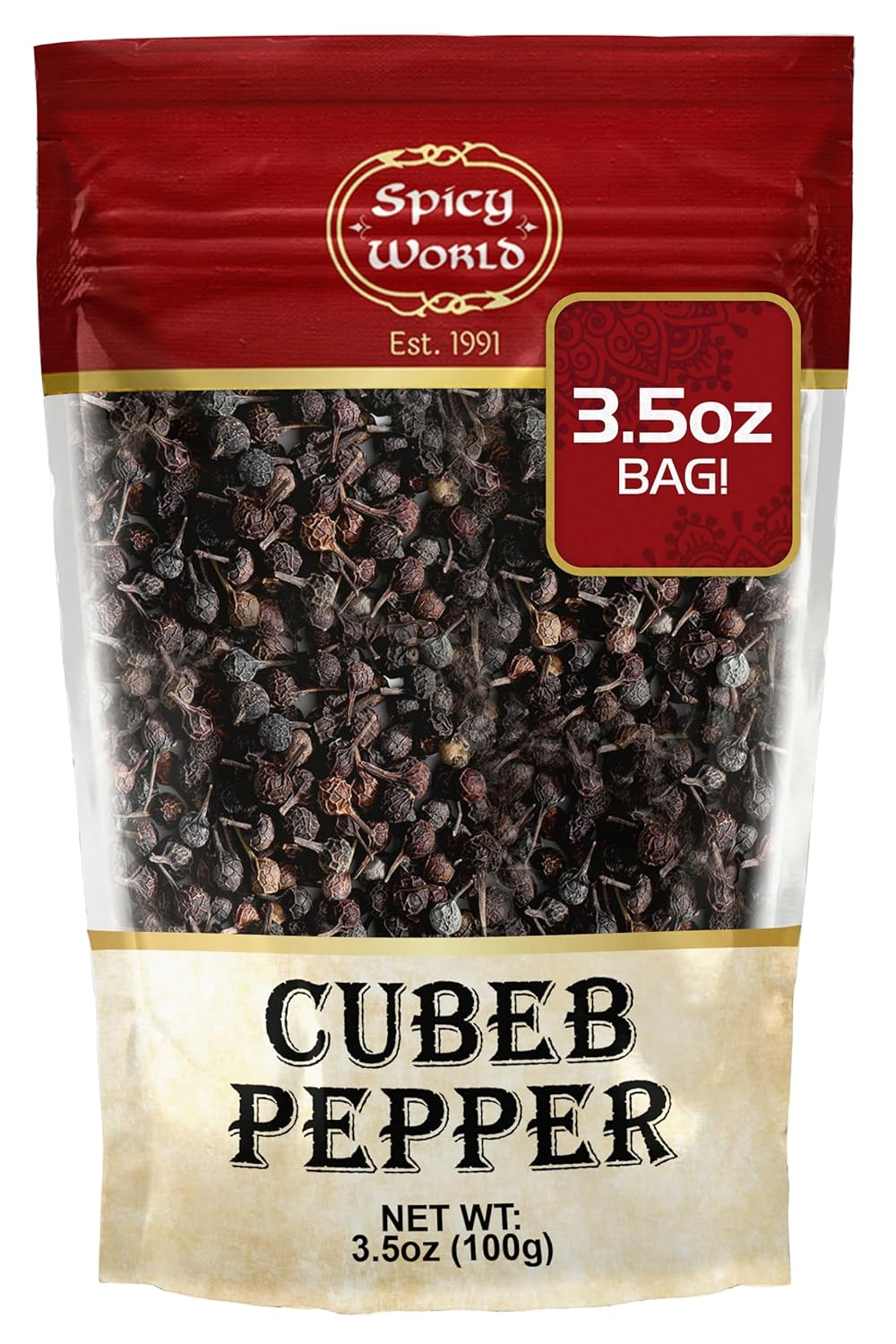 Spicy World Cubeb Pepper 3.5oz (100g) - Java Pepper - Premium Grade from Indonesia, Pure, Natural, Gluten free