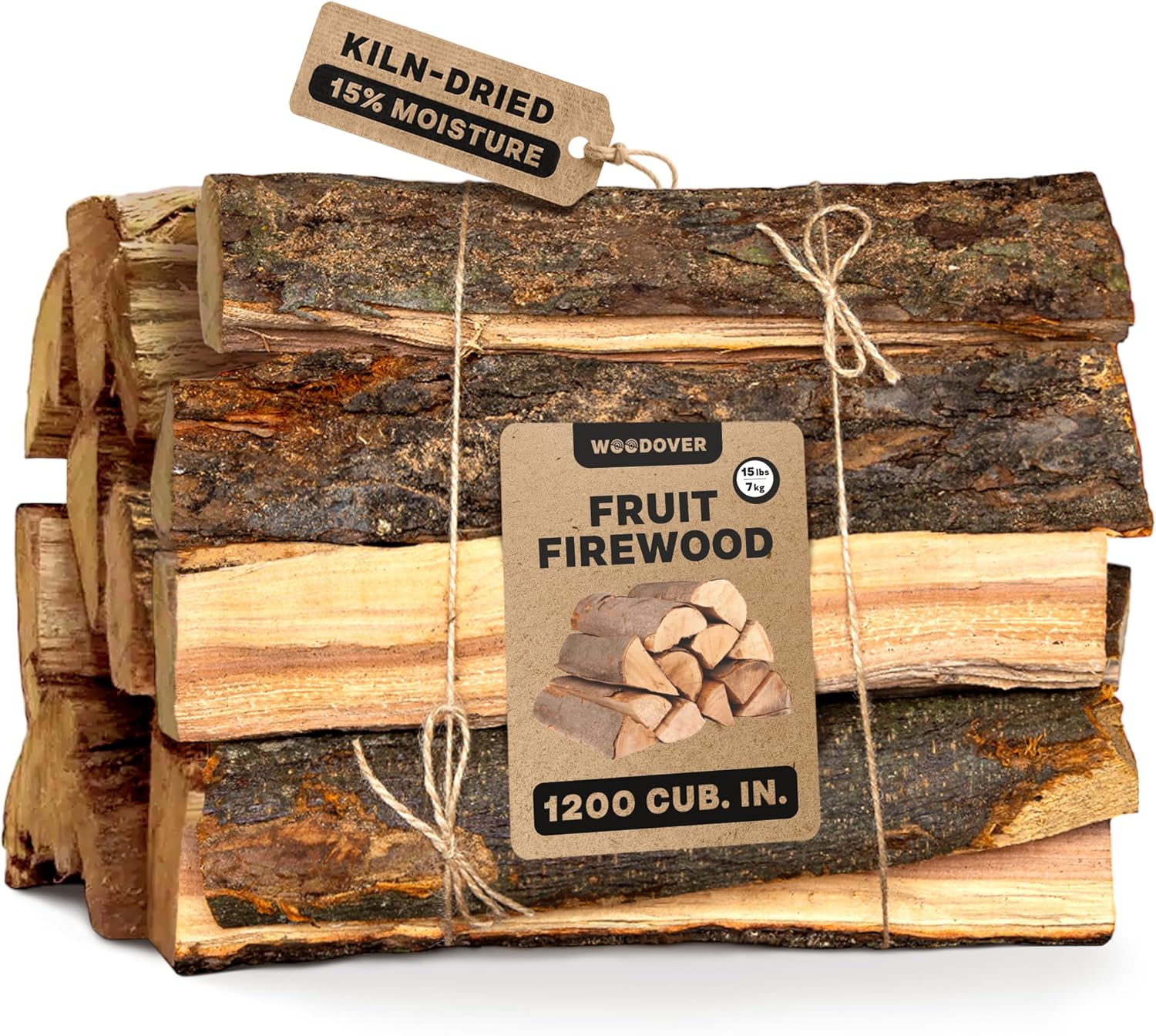 15" Apple & Cherry Firewood Logs - Kiln-Dried Firewood for Fire Pit, Seasoned Wood for Fireplace, Campfire & Pizza Oven - Split Wood for Solo Stove - 1200 cu. in., 15-20lb