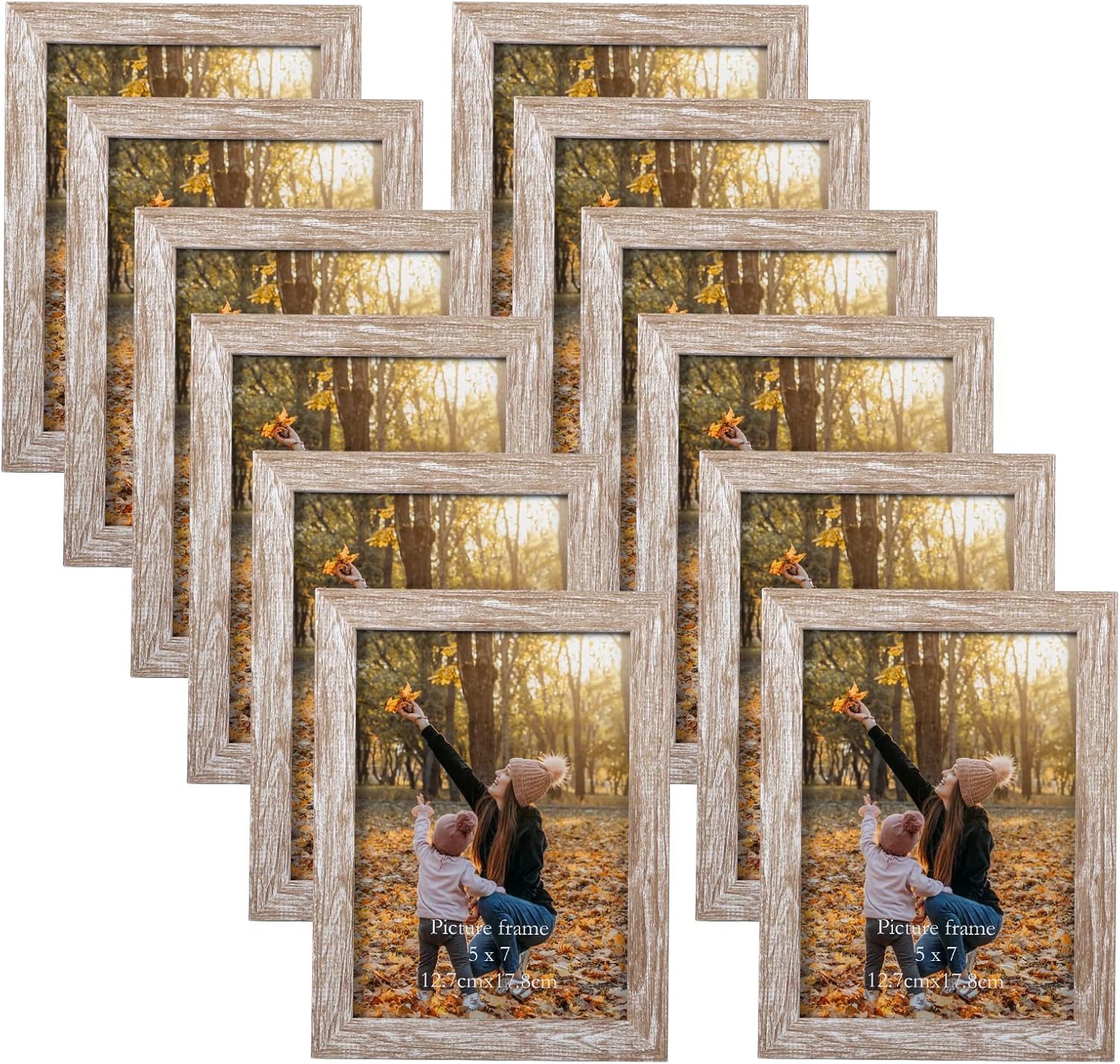 EXYGLO Rustic 7x5 Photo Frames Set of 12, Multiple Picture Frames 5x7 with PS Surface, 5x7 Photo Frame for Wall & Tabletop Display