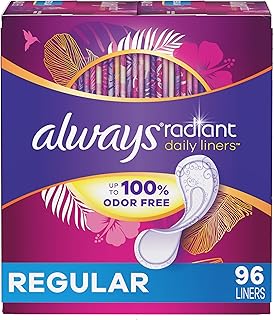 Always Radiant Daily Feminine Panty Liners For Women, Regular Absorbency, Unscented, 96 Count(Pack of 1)