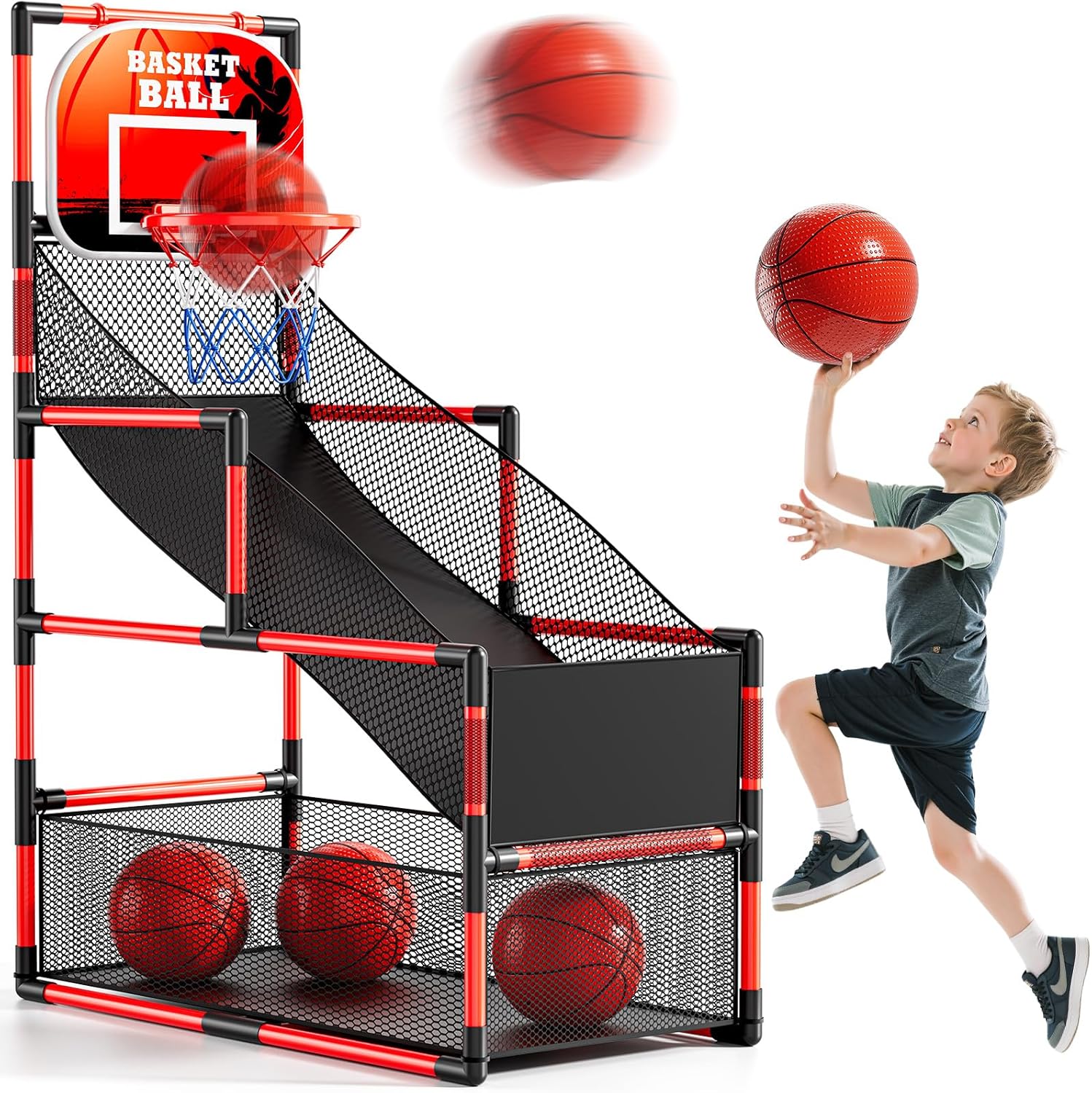 Arcade Basketball Game Set for Kids 3-12 Years Old, Kids Basketball Hoop with 4 Balls & Pump, Indoor Outdoor Sports Play Toys, Basketball Games Toys, for Boys Girls Teens