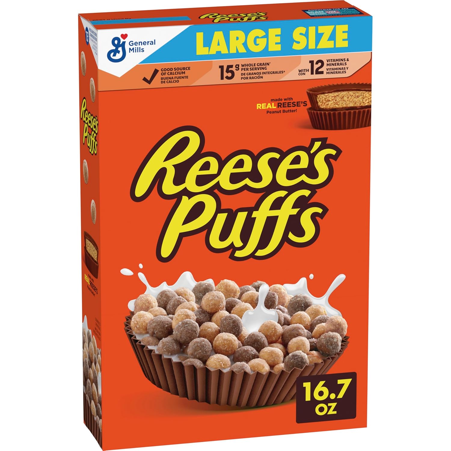 REESE'S PUFFS Breakfast Cereal, Chocolatey Peanut Butter Cereal, Large Size, 16.7 oz