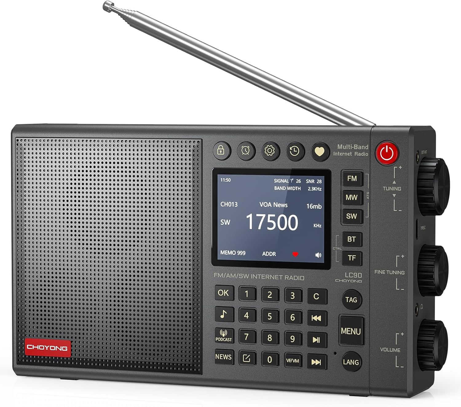 CHOYONG LC90 Wi-Fi/4G Internet Radio, Portable FM/LW/MW/SW Radio with Rechargeable 5000mAh Battery, 40K Radio Stations, BT Speaker, Alarm Clock, 15W Stereo Speakers, Support TF Card