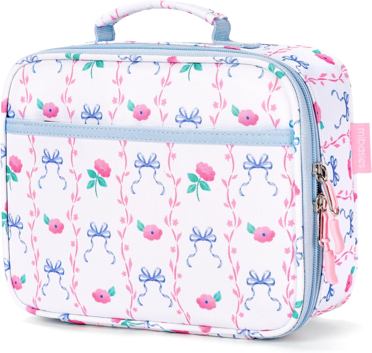 Kids Lunch Box for Girls, Insulated and Reusable Lunch Bag for School Preschool Kindergarten, Bowknot Rose Sky Blue
