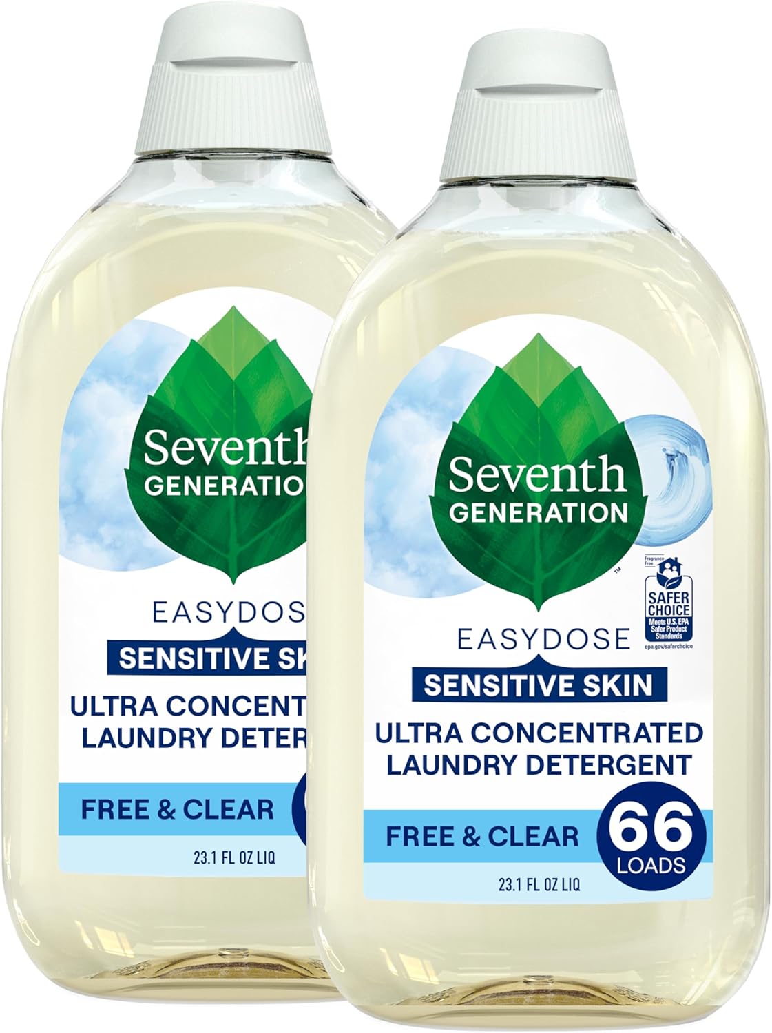 Seventh Generation Laundry Detergent, Ultra Concentrated EasyDose, Free & Clear, 23.1 Fl Oz (Pack of 2) (Packaging May Vary)