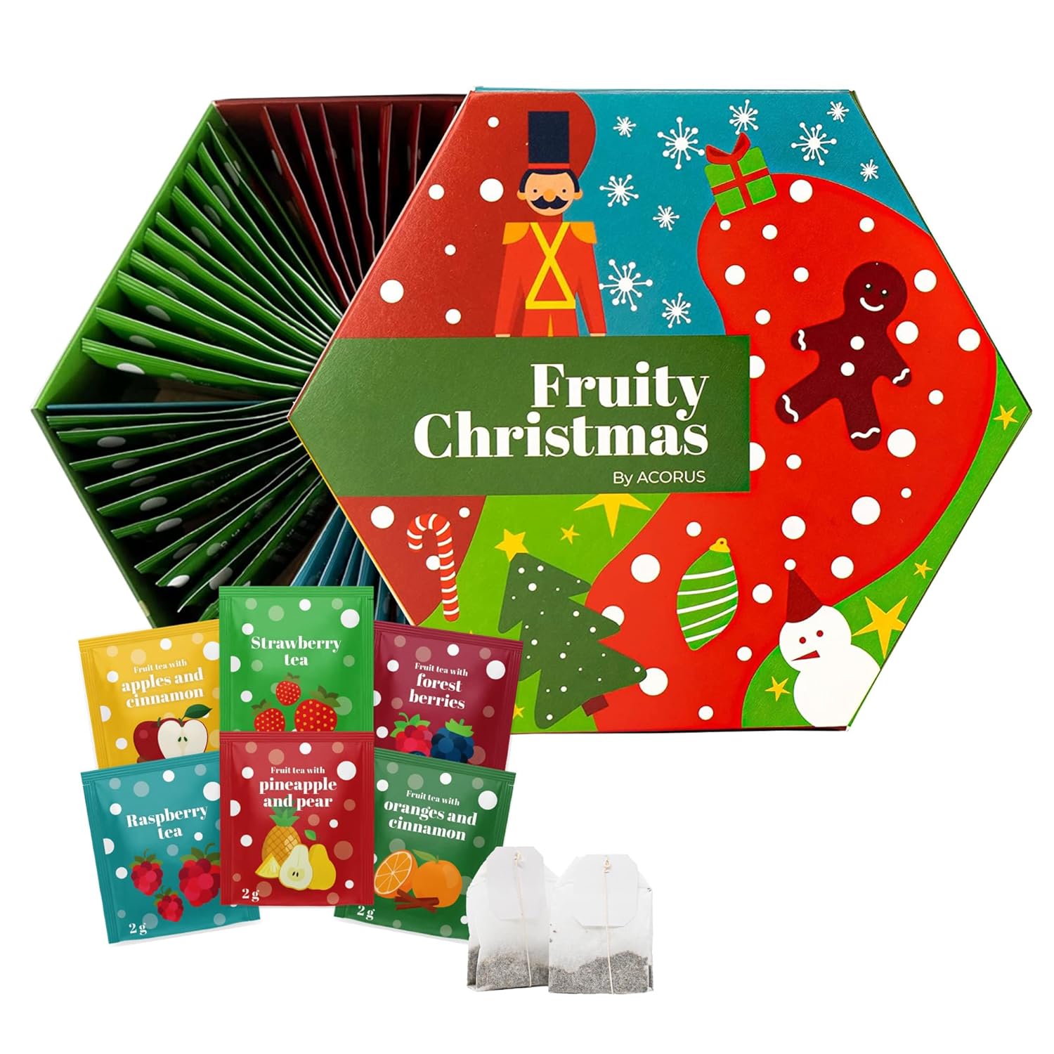 ACORUS Fruity Christmas Tea Set, Fruit Tea Gift Set, 60 Assorted Tea Bags Variety Pack, Fruit Tea Sampler, Specialty Tea Bags Individually Wrapped, Tea Gifts for Women, Men, Tea Lovers