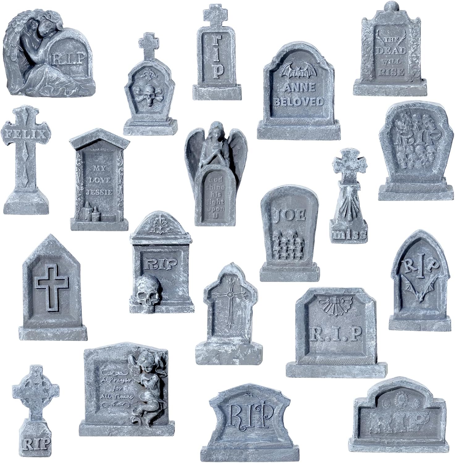 Bbiamsleep 20 Pcs Halloween Miniature Tombstones Figurine Mini Resin Tombstones Mini Graveyard Gravestone Halloween Figurines for Miniature Graveyard Scene DIY Crafts Outdoor Decorations