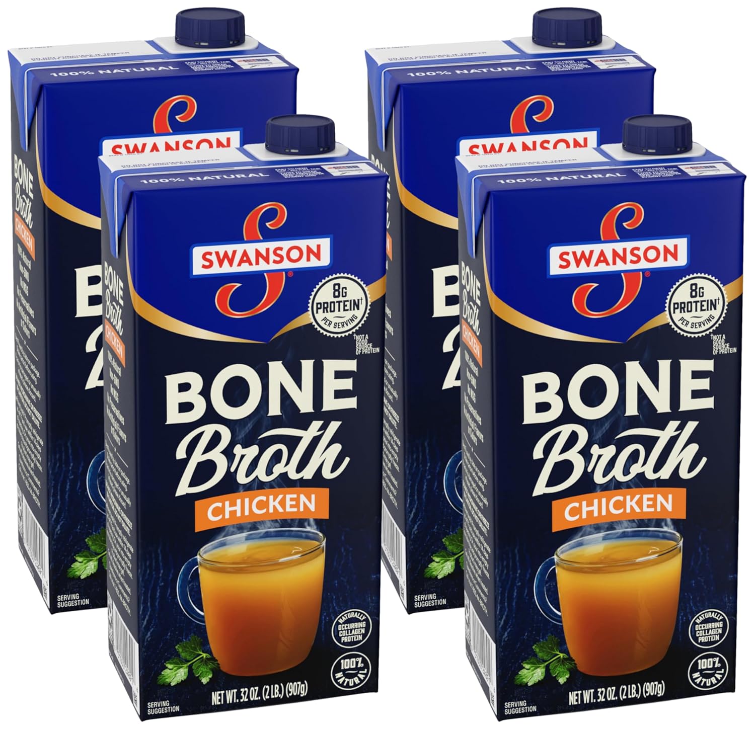Swanson Chicken Bone Broth, 32 Ounce Resealable Carton (Pack of 4)