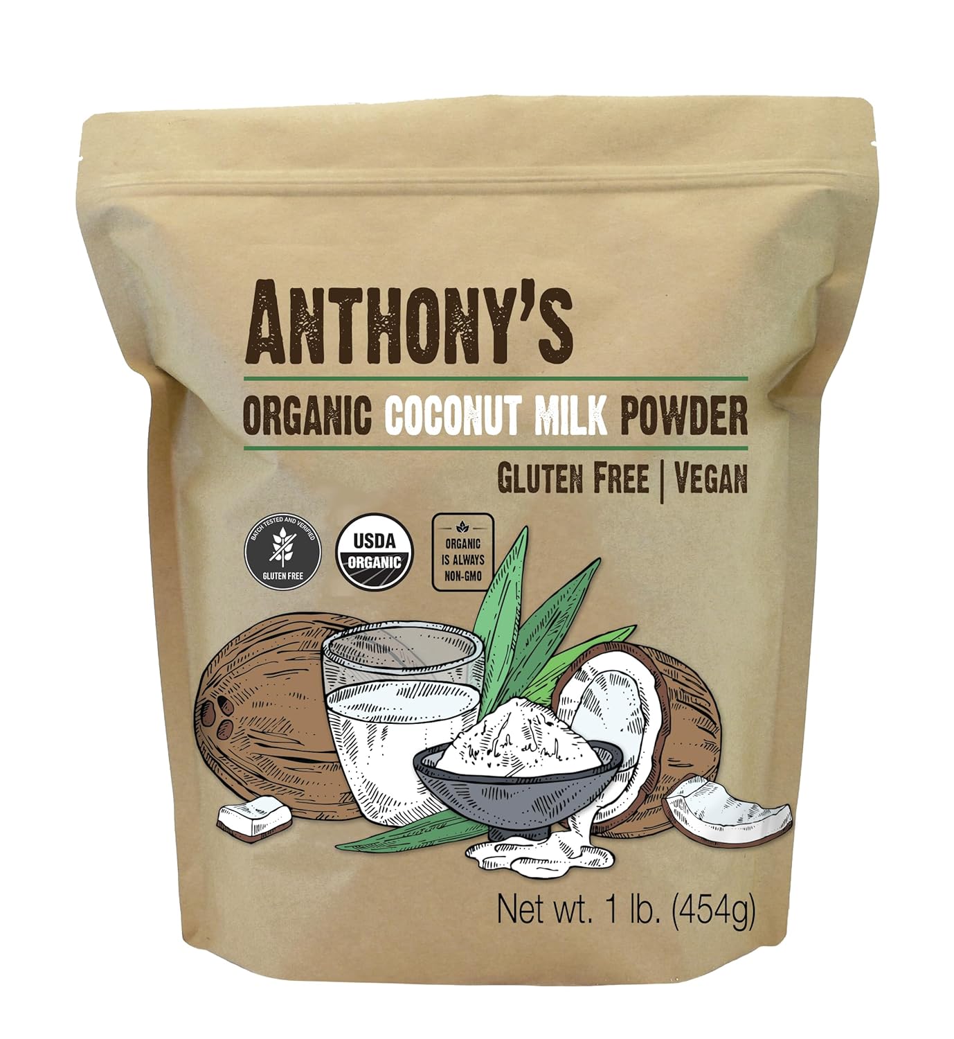 Anthony's Organic Coconut Milk Powder, 1 lb, Gluten Free, Vegan & Dairy Free, Creamer Alternative, Keto Friendly
