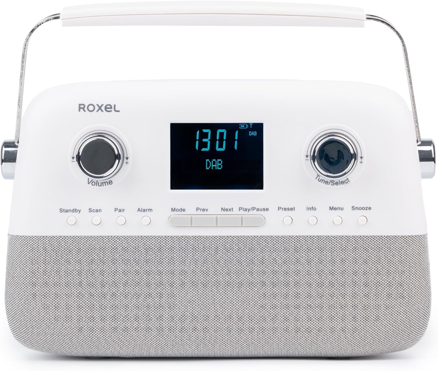 Roxel Retro D2 DAB and FM Radio – 5W Wireless BT Speaker, USB Playback, AUX, Alarm Clock, 30 Preset Stations, Portable Design, Rechargeable Battery, Telescopic Antenna, LCD Display (White)