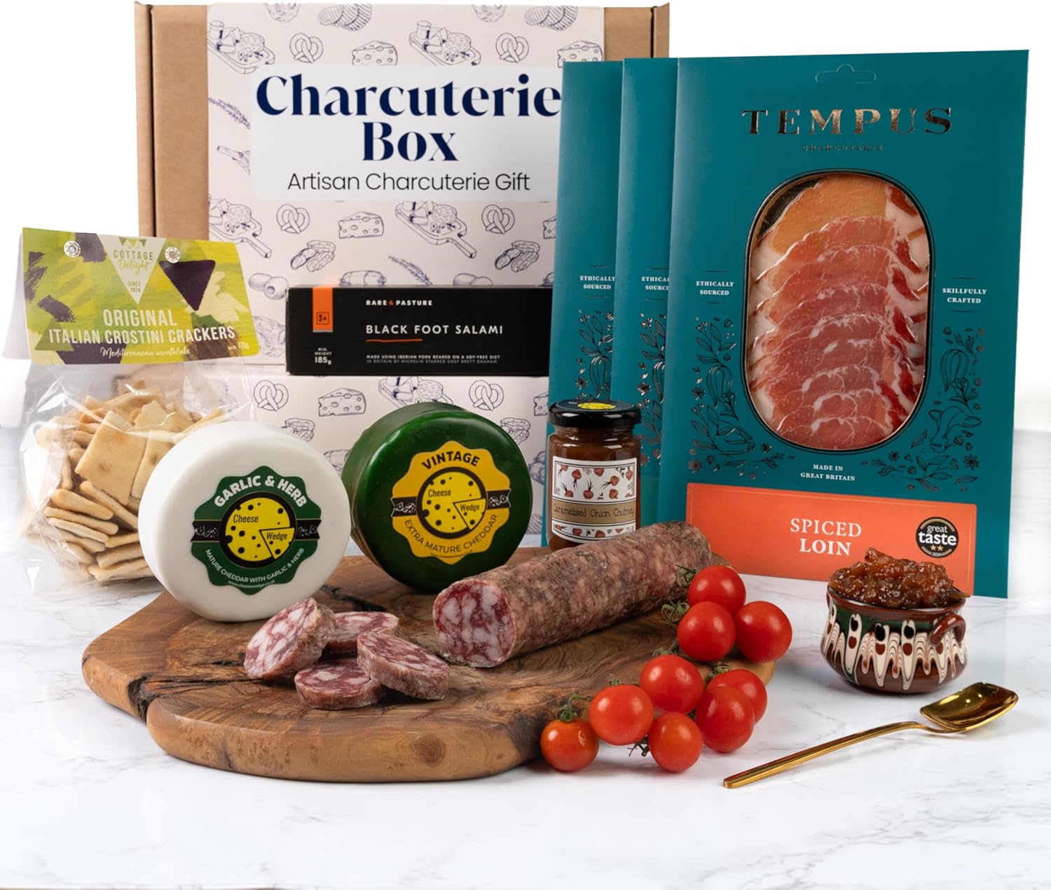 Grazing Charcuterie & Cheese Box | Gift Hamper with 2 Cheeses, 4 Meats & Gourmet Accompaniments | Luxury Food Gift for Men, Women & Food Lovers