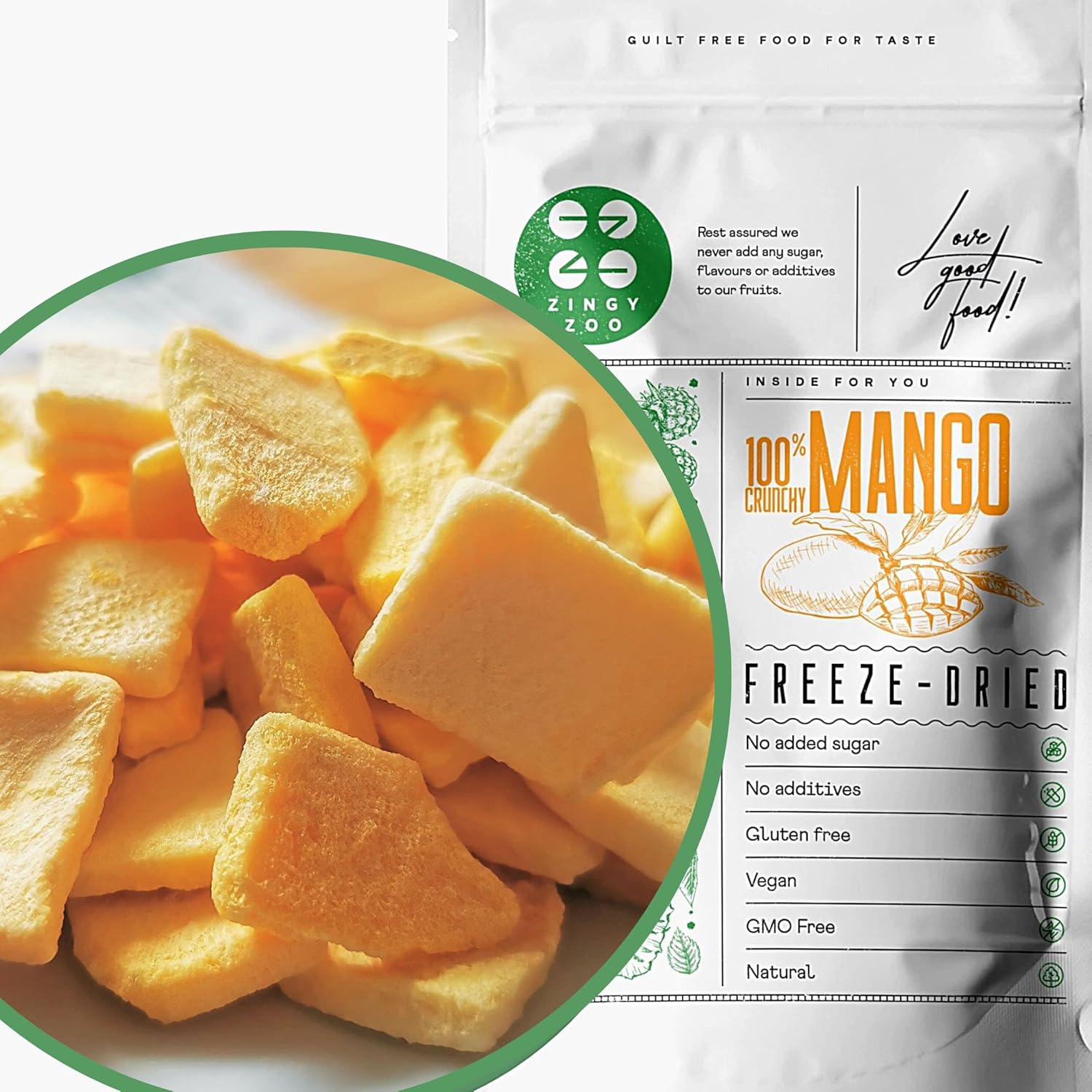 Freeze Dried Mango Chunks | Pure Natural Freeze Dried Fruits | GF Raw Vegan | Mill for Mango Powder or Eat as Dry Mango Dried Snack | Fresh Fruit Taste | Pure Dried Mangoes ZingyZoo (100g)