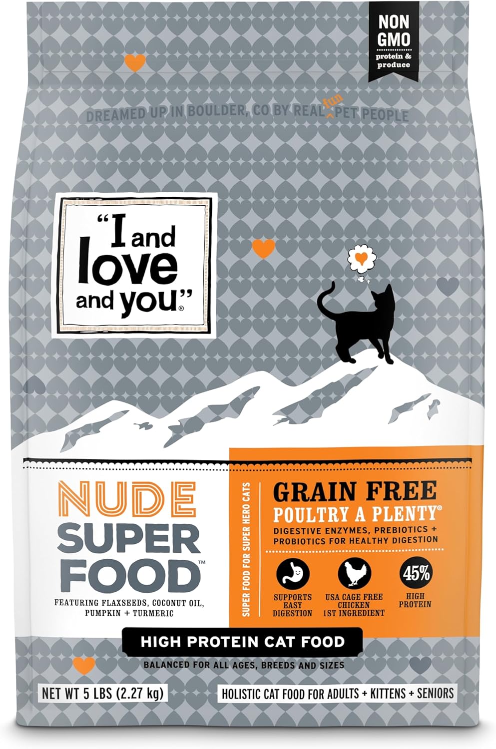 I and love and you Nude Super Food Dry Cat Food - Turkey + Chicken - Grain Free, High Protein, No Fillers, Superfoods, 5lb Bag