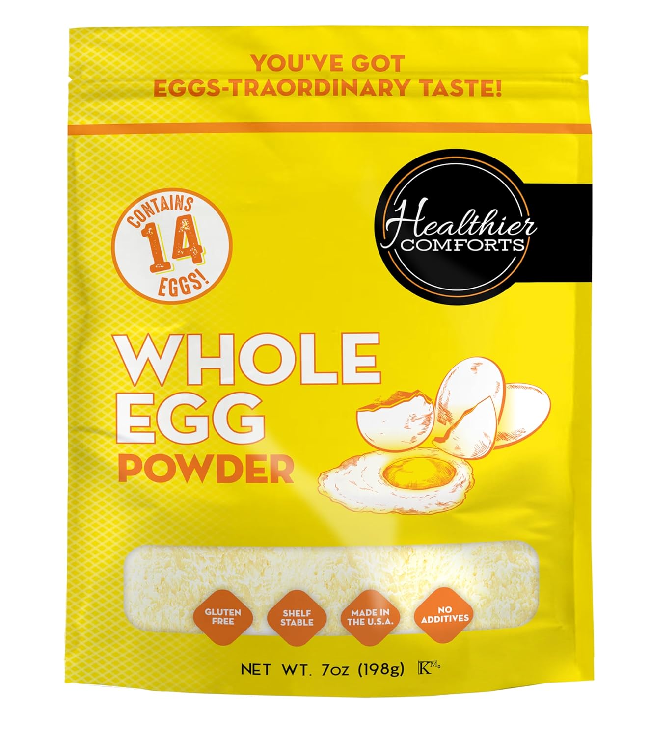 Healthier Comforts Whole Egg Powder | Pure Dried Whole Eggs | Pasteurized, Ready to Eat | Gluten Free, Made in USA | Perfect for Baking, Camping, Hiking, Shelf Stable Meal Preparation (7 oz)